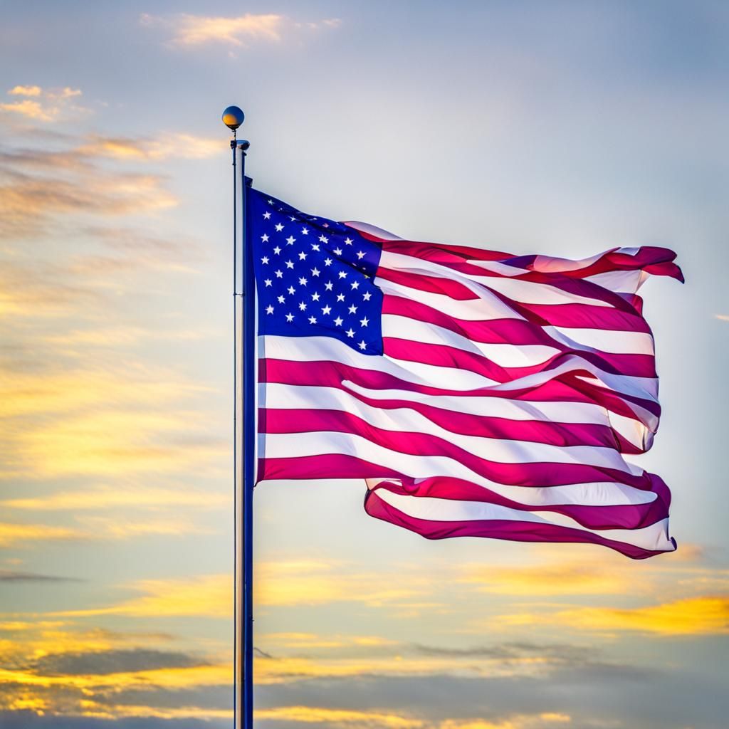 Yellow and Purple American Flag Waving