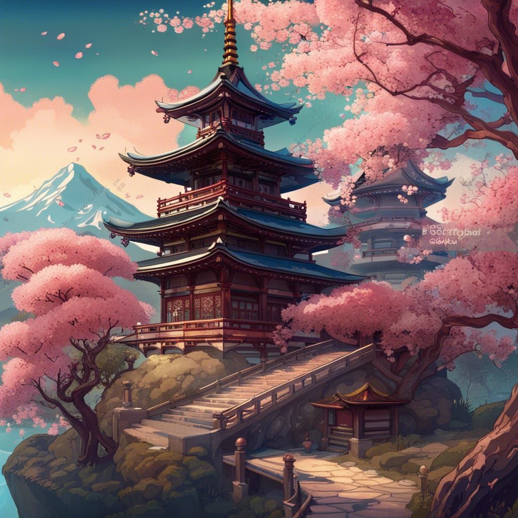 Japanese Pagoda in Art Nouveau Style