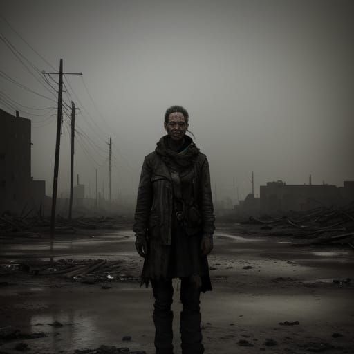 Gritty Portrait of Woman in Ruined City