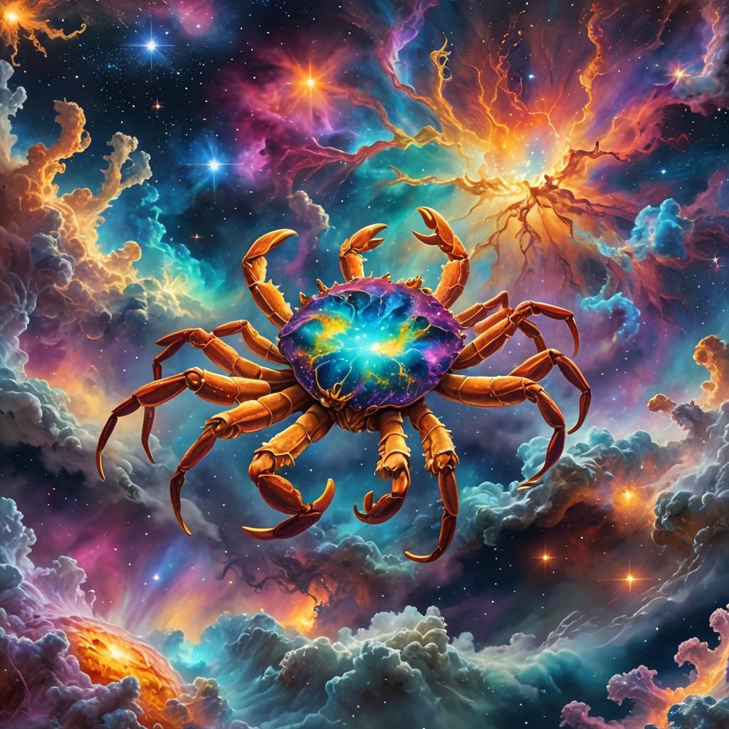 Ethereal Crab Nebula: Cosmic Mixed Media Illustration