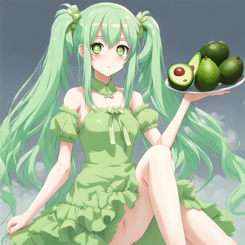 Avocado Dress Anime Girl in Pastel Green