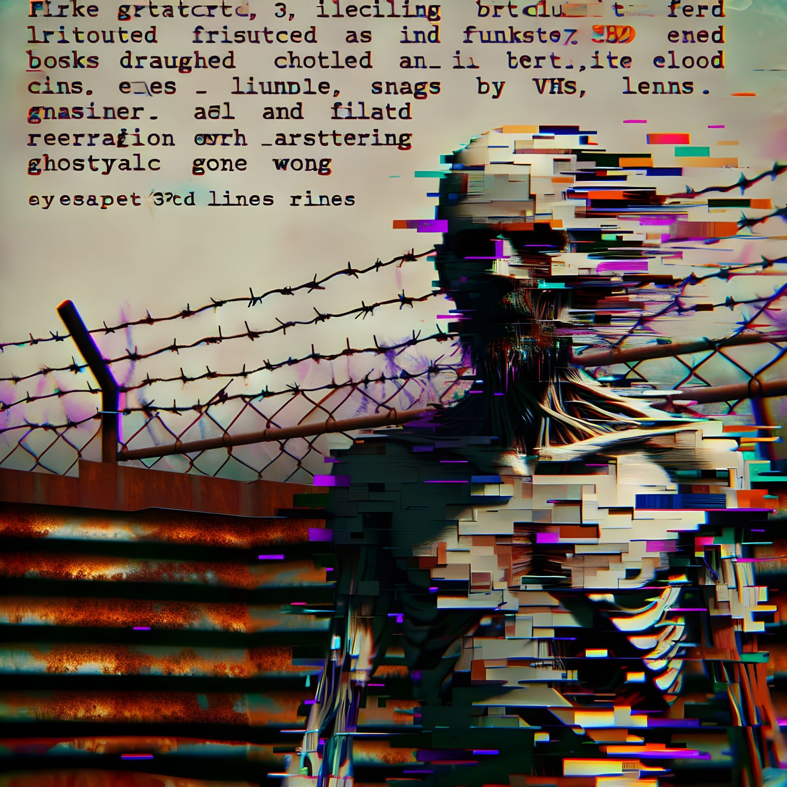 Distorted Figure in Junkyard Ruin: Glitch Art