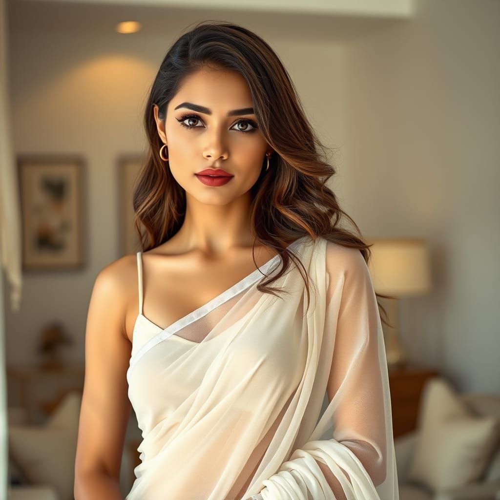 Elegant Woman in Saree: Photorealistic Portrait