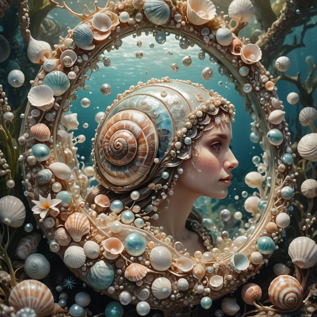 Ethereal Snail Goddess Portrait in Dreamy Aquatic Style