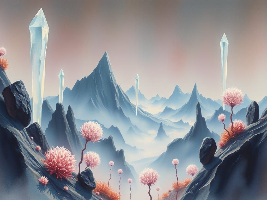 Surreal, Dreamlike Alien Landscape in Vibrant, Textured Wate...