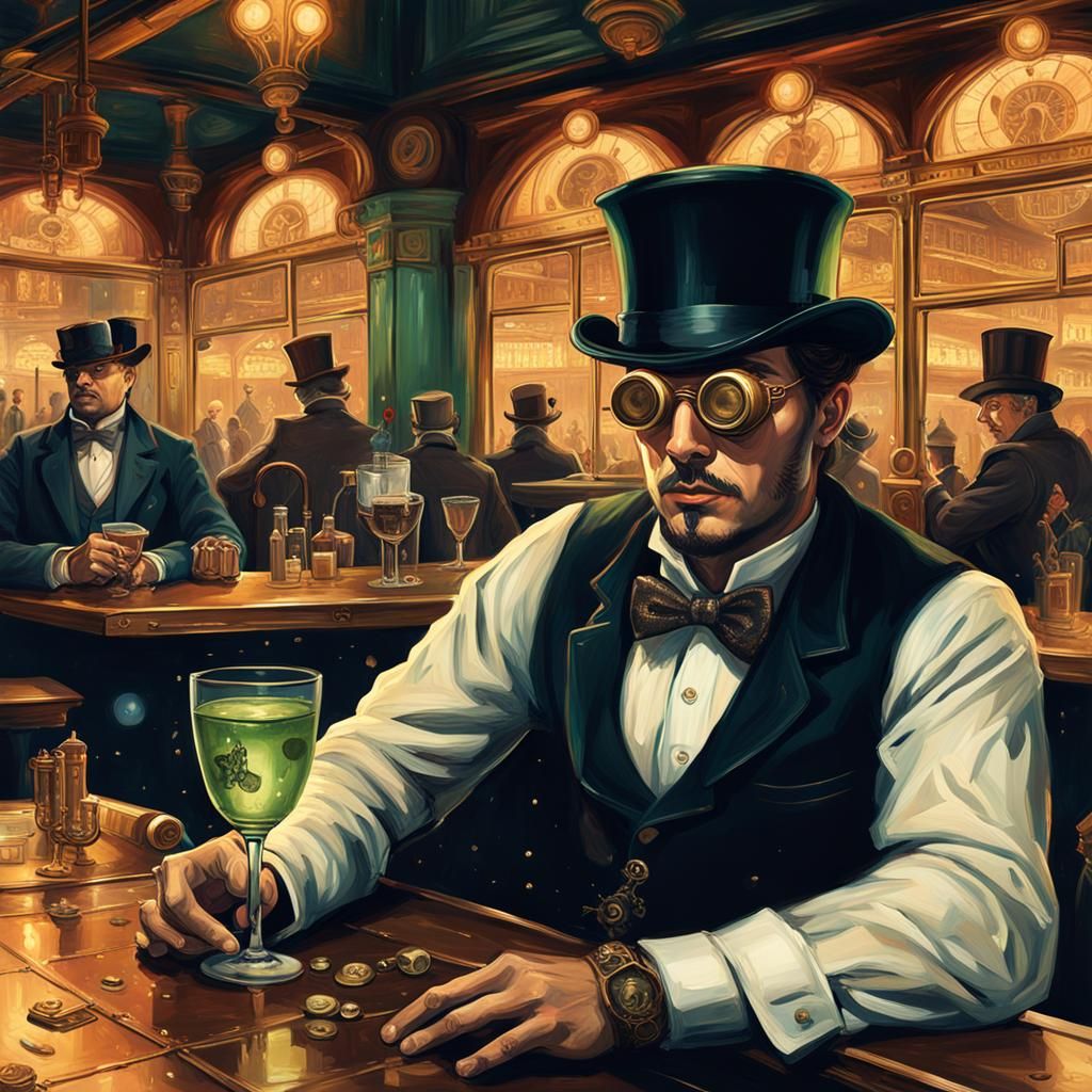 Steampunk Absinthe Drinker at the Moulin Rouge