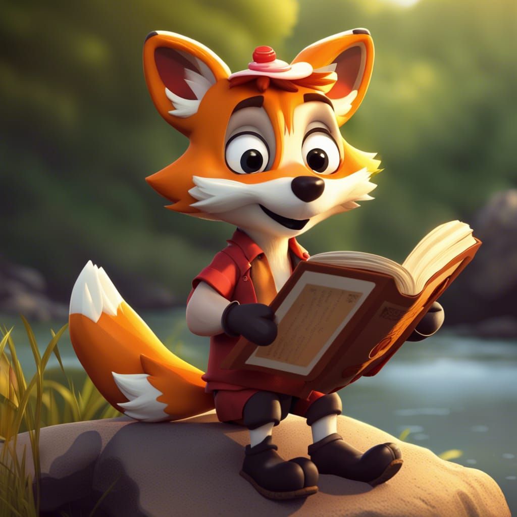 FoxyWolf Reads by River: 3D Digital Art