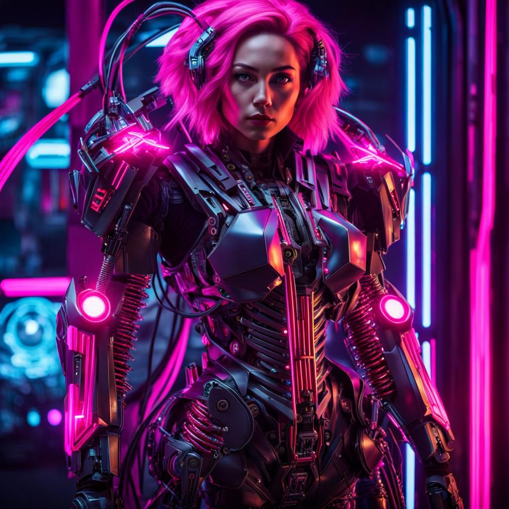 Cyberpunk Warrior in Bio-Mechanical Armor