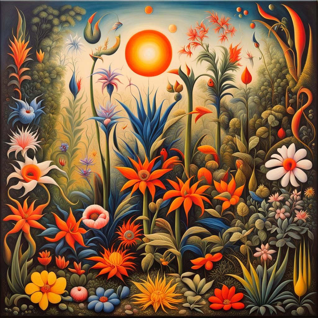 Exotic Flowers in Ethereal Garden Painting