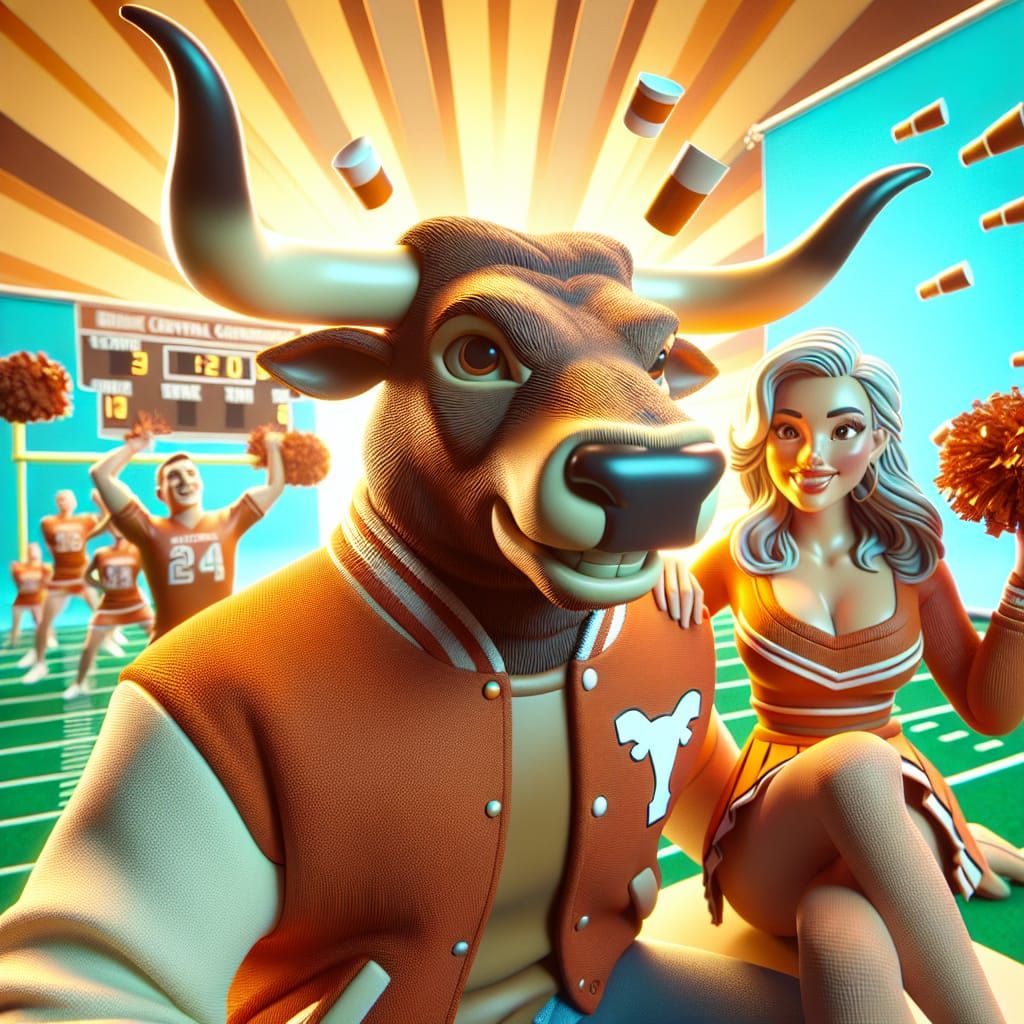 Longhorn Mascot and Cheerleader in 3D Digital Art