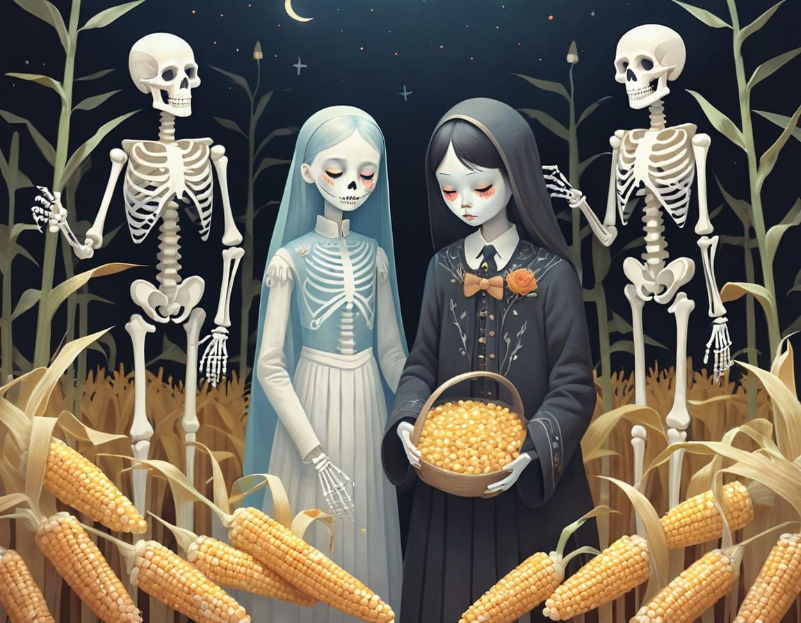 Skeletons Lost in a Spooky Corn Maze