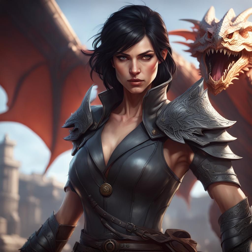 Detailed Portrait of a Dragon-Accented Female Assassin