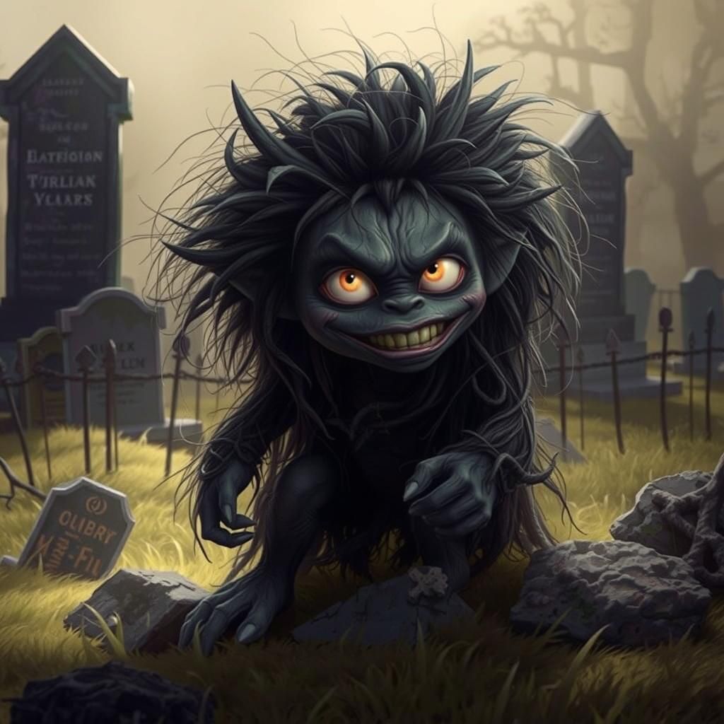 Goblin in Graveyard: Pixar-Style 3D Digital Art