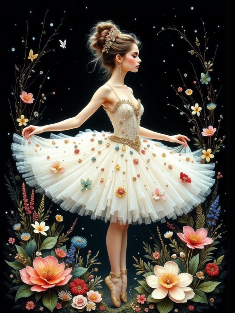 Glowing Ballerina with Watercolor Flowers