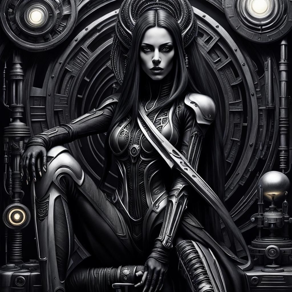 Surreal Crayon Drawing: Goth Woman in Darkness