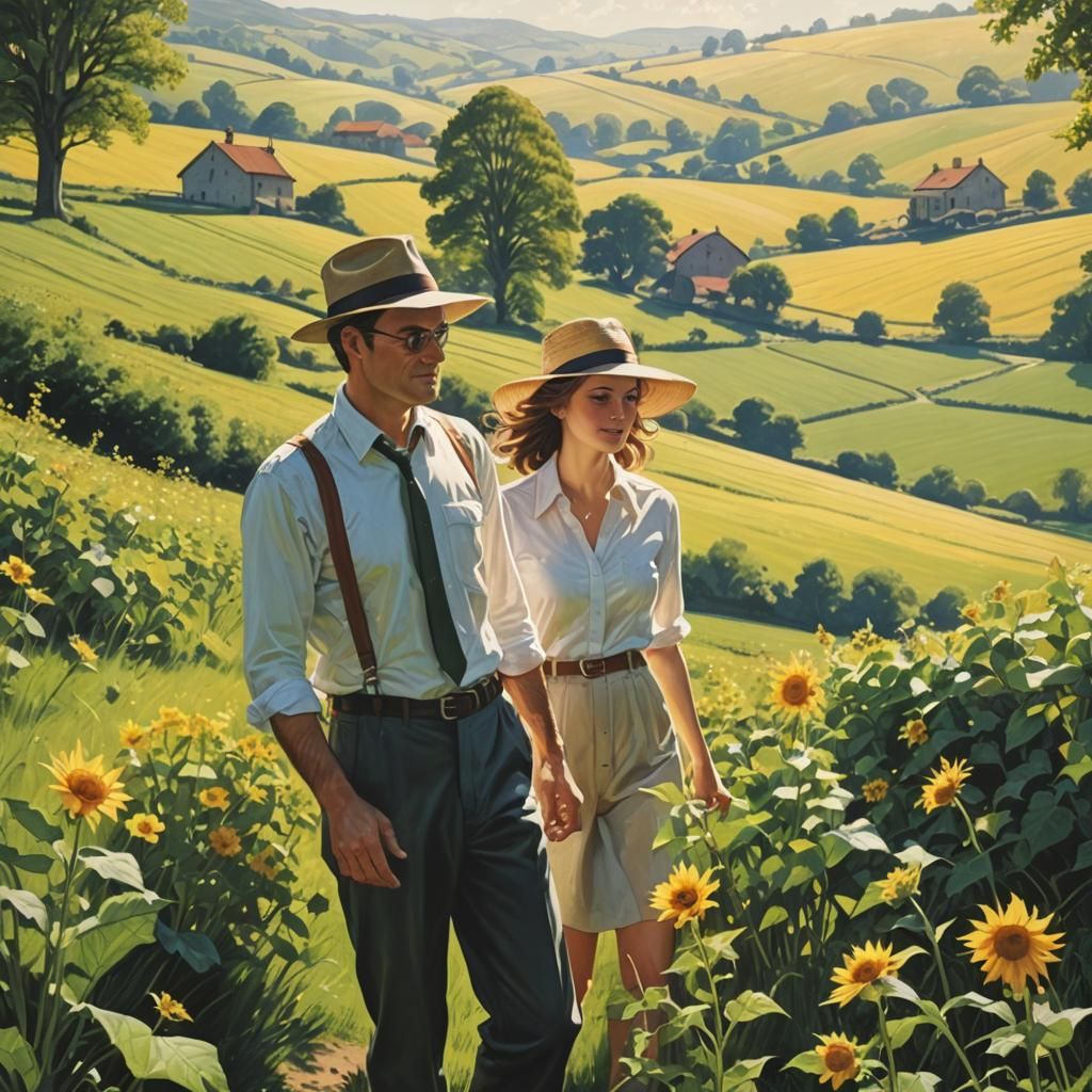Sunlit Countryside Scene in Alex Ross Style