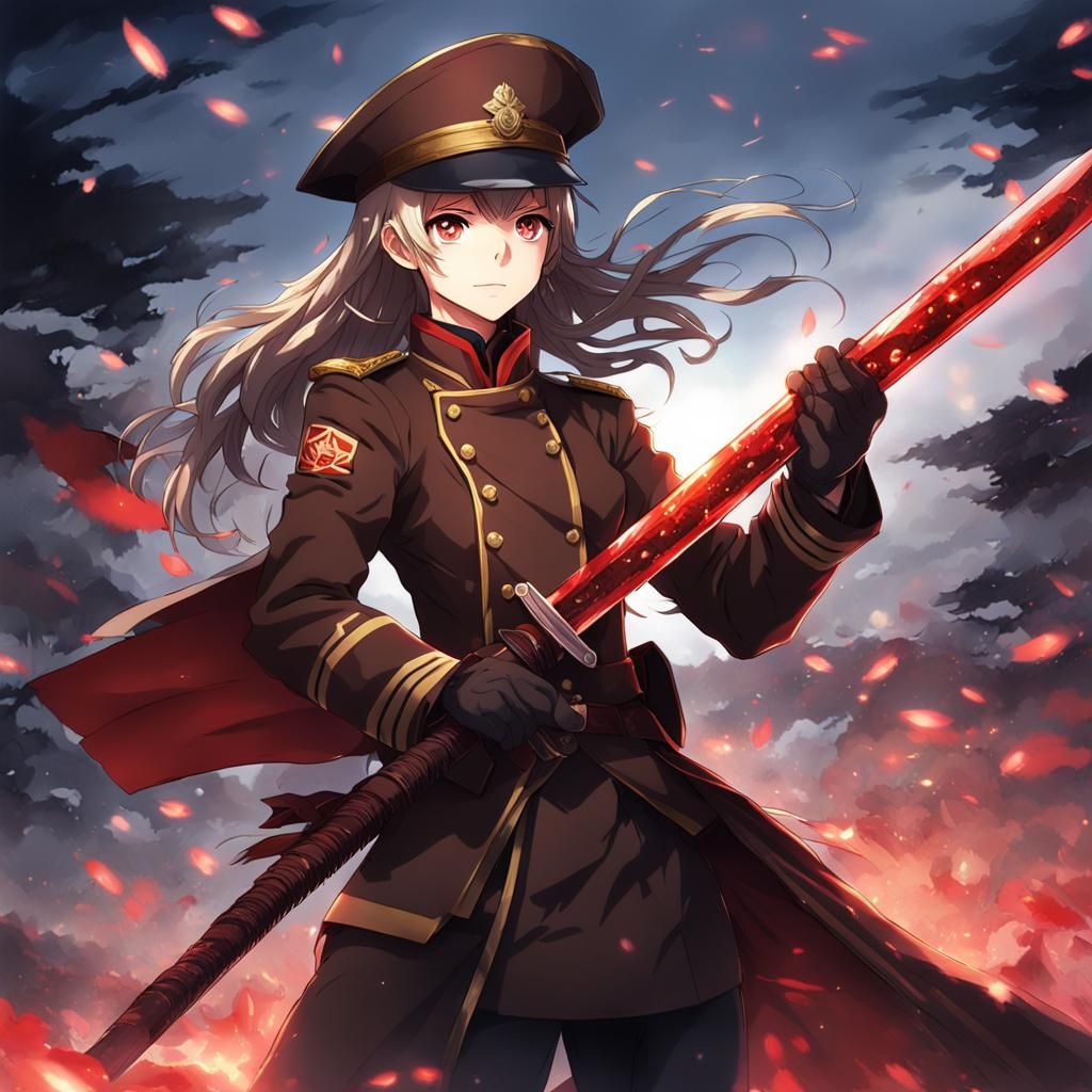 Winged 18th Century Officer with Glowing Katana: Anime Style