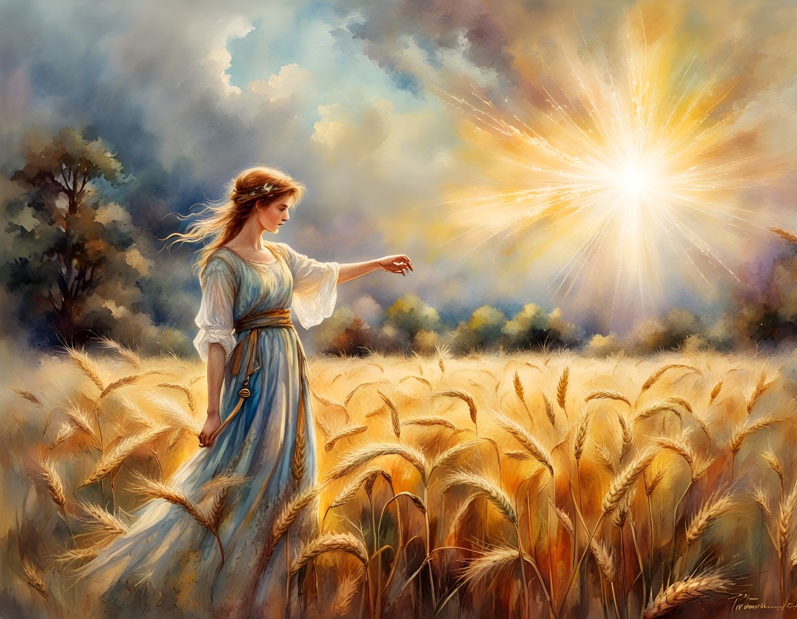 Golden Wheat Field Shimmers in Heavenly Sunshine