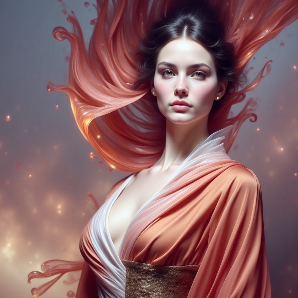 Sensual Goddess in Elegant Silk Robes, an Artgerm-Inspired M...
