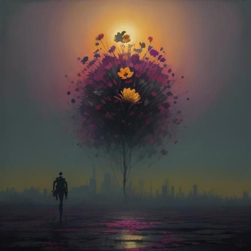 Robot and Last Flower: Abstract Expressionism