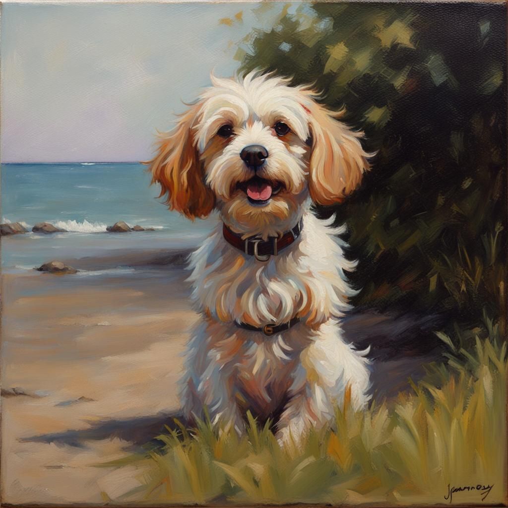 Cute Dog in Oil Painting Style