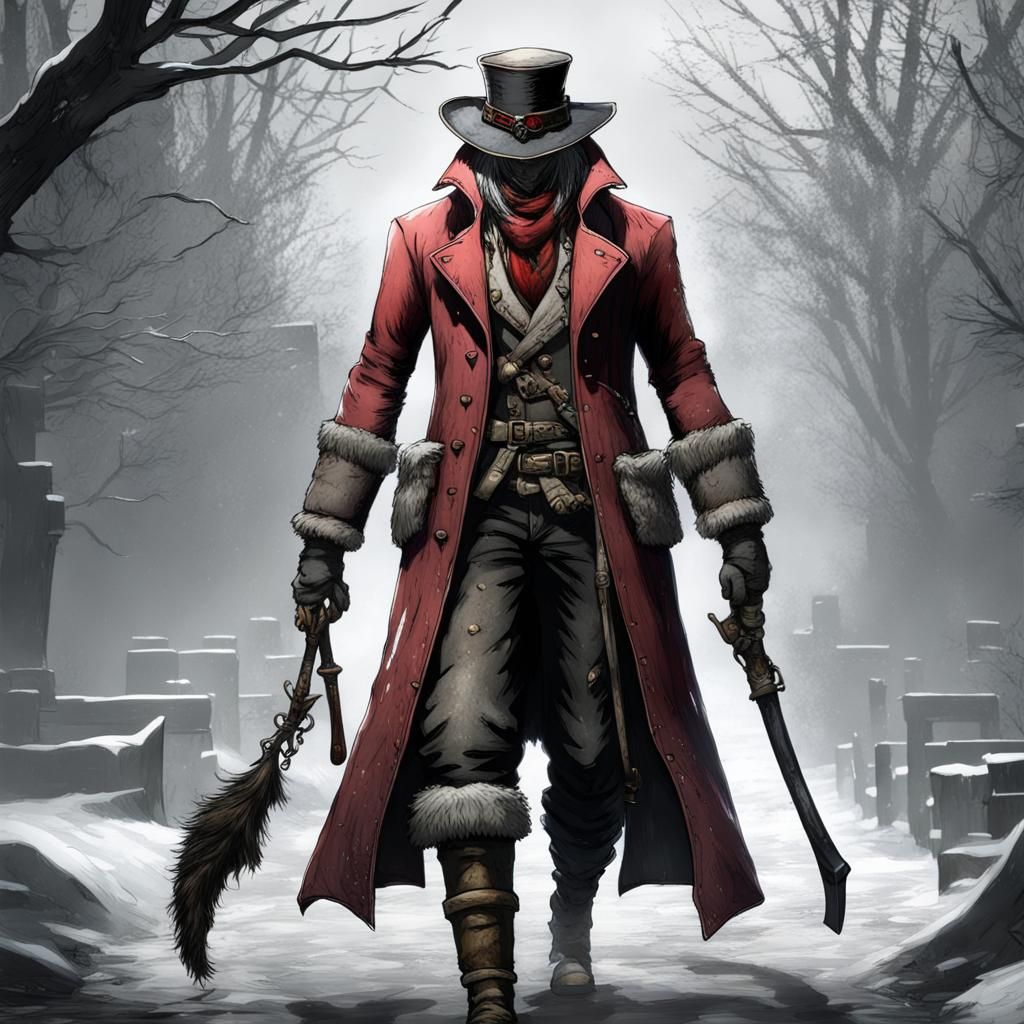 Hunter in Red Coat in Snowy Bloodborne Style