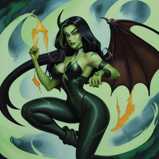 Shego as Dragon in Gouache Watercolor Style