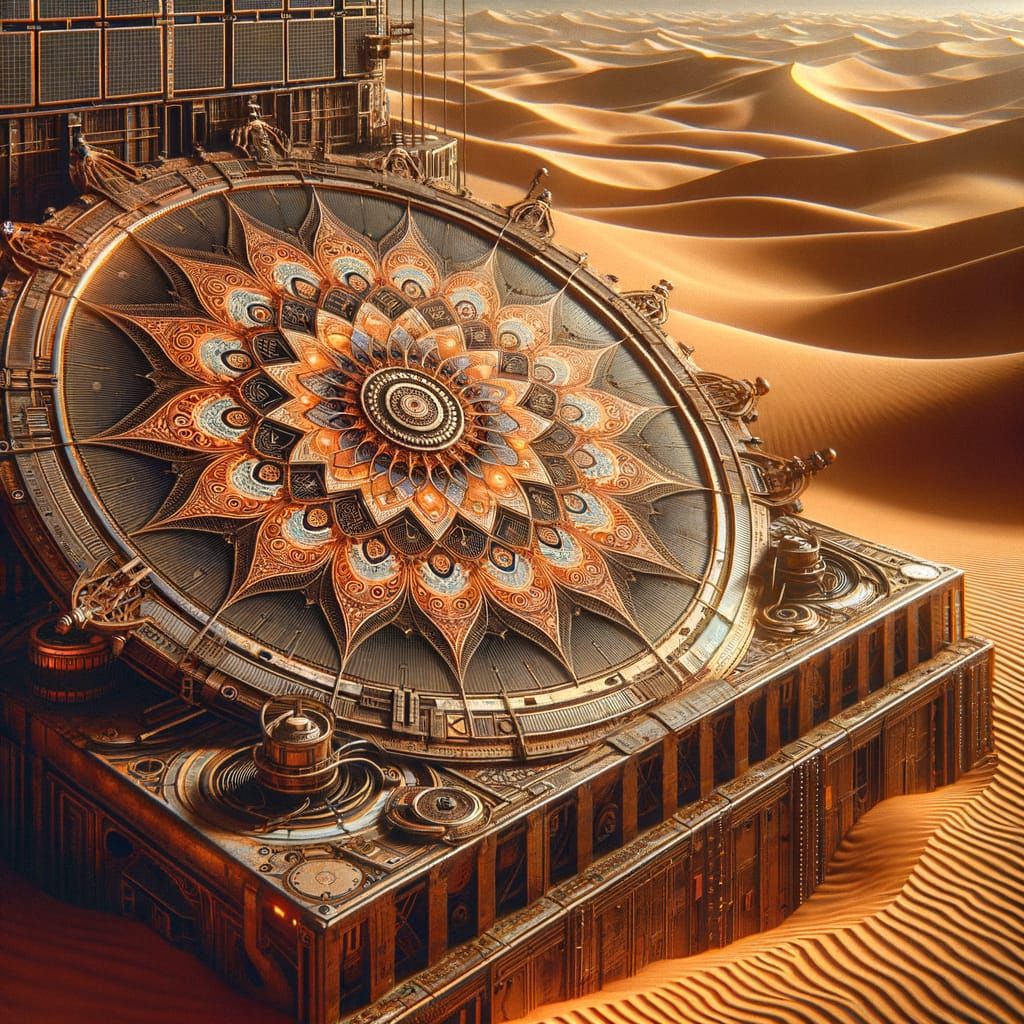 Steampunk Solar Outpost in Ethereal Orange Hues