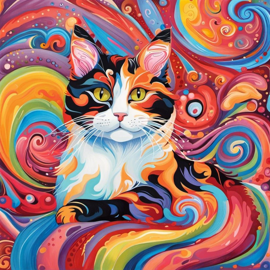 Calico Cat in Vibrant Candyland Wonderland