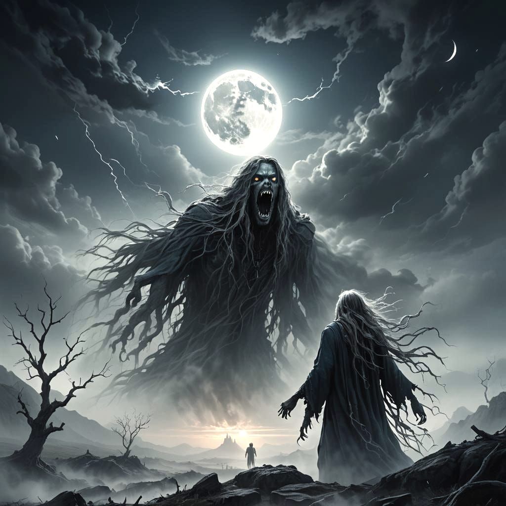 Terrifying Spectral Figure in Remote Landscape