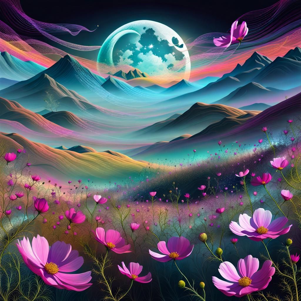 Endless Cosmos Field with Neon Colors