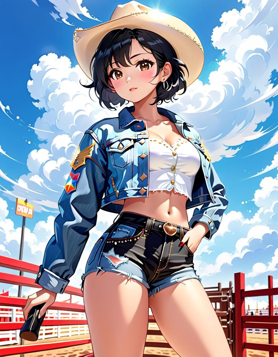 Cute Thai Cowgirl at Rodeo in Manga Style