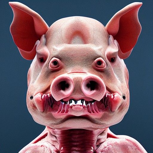 Horrifying Humanoid Pig Creature with Tumors