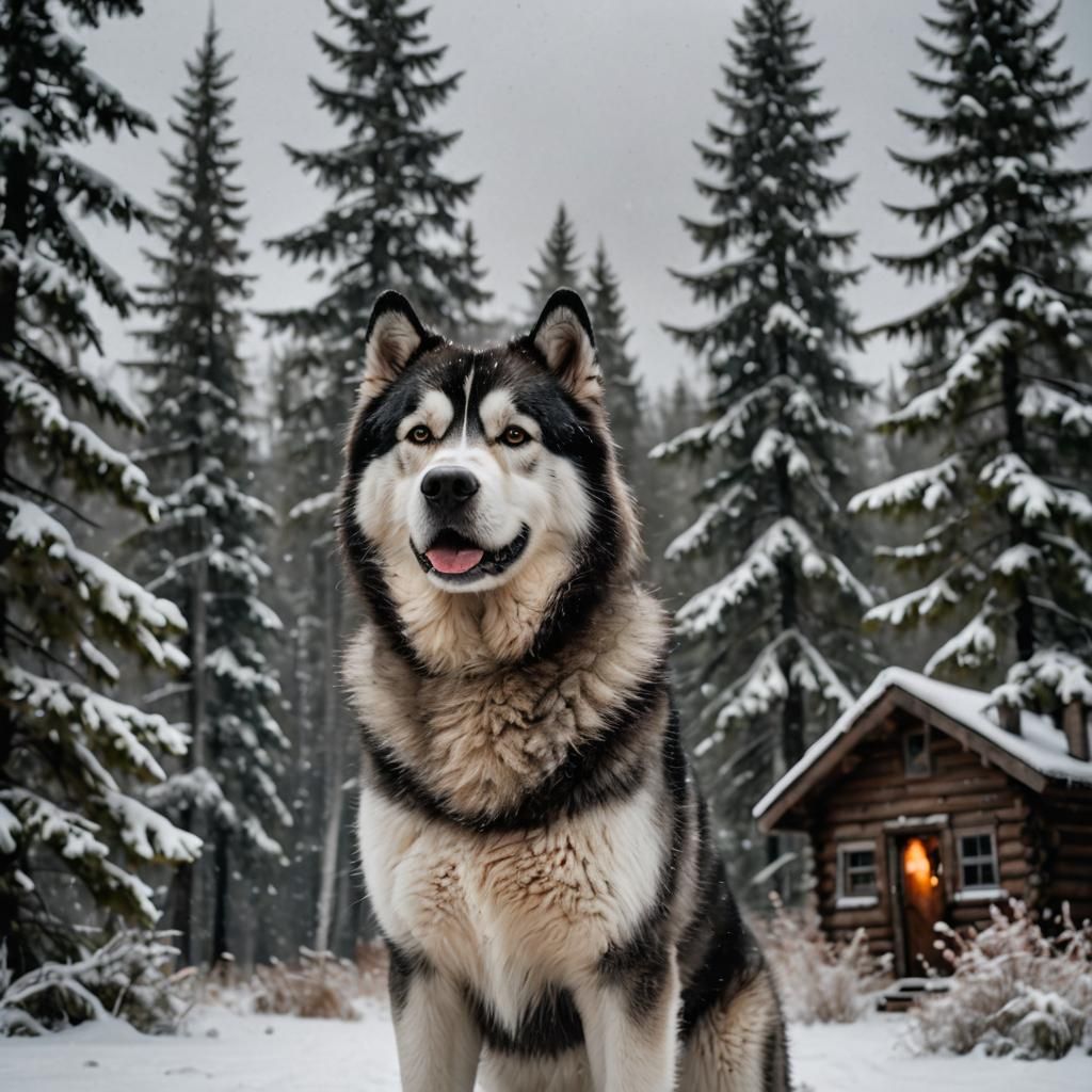 Alaskan Malamute Howling in Snowy Alaskan Forest