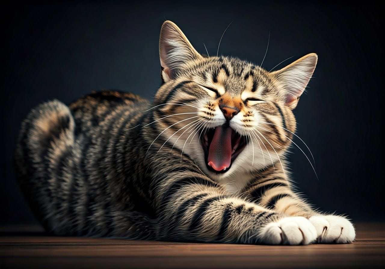 A Hyperrealistic Cat Stretches and Yawns in Cinematic Detail