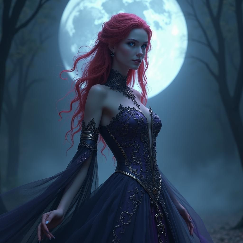 Ethereal Woman in Moonlight: Fantasy Concept Art