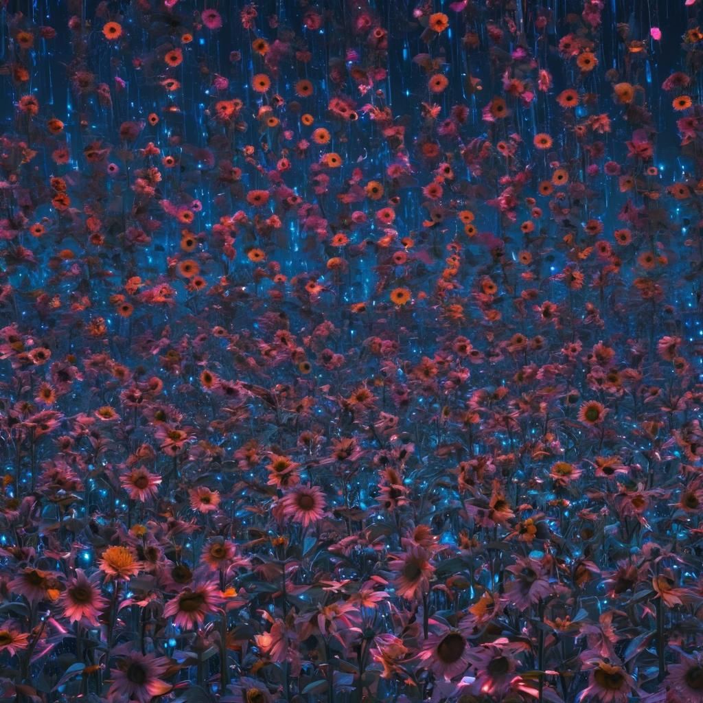 Glitching Sunflowers with Binary Sky in Glitch Art