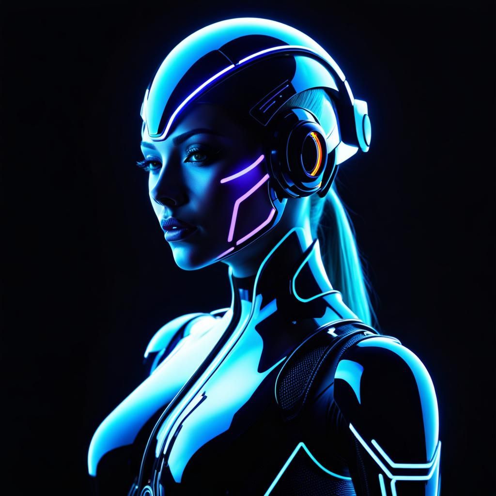 Futuristic Android Woman in Techno Club