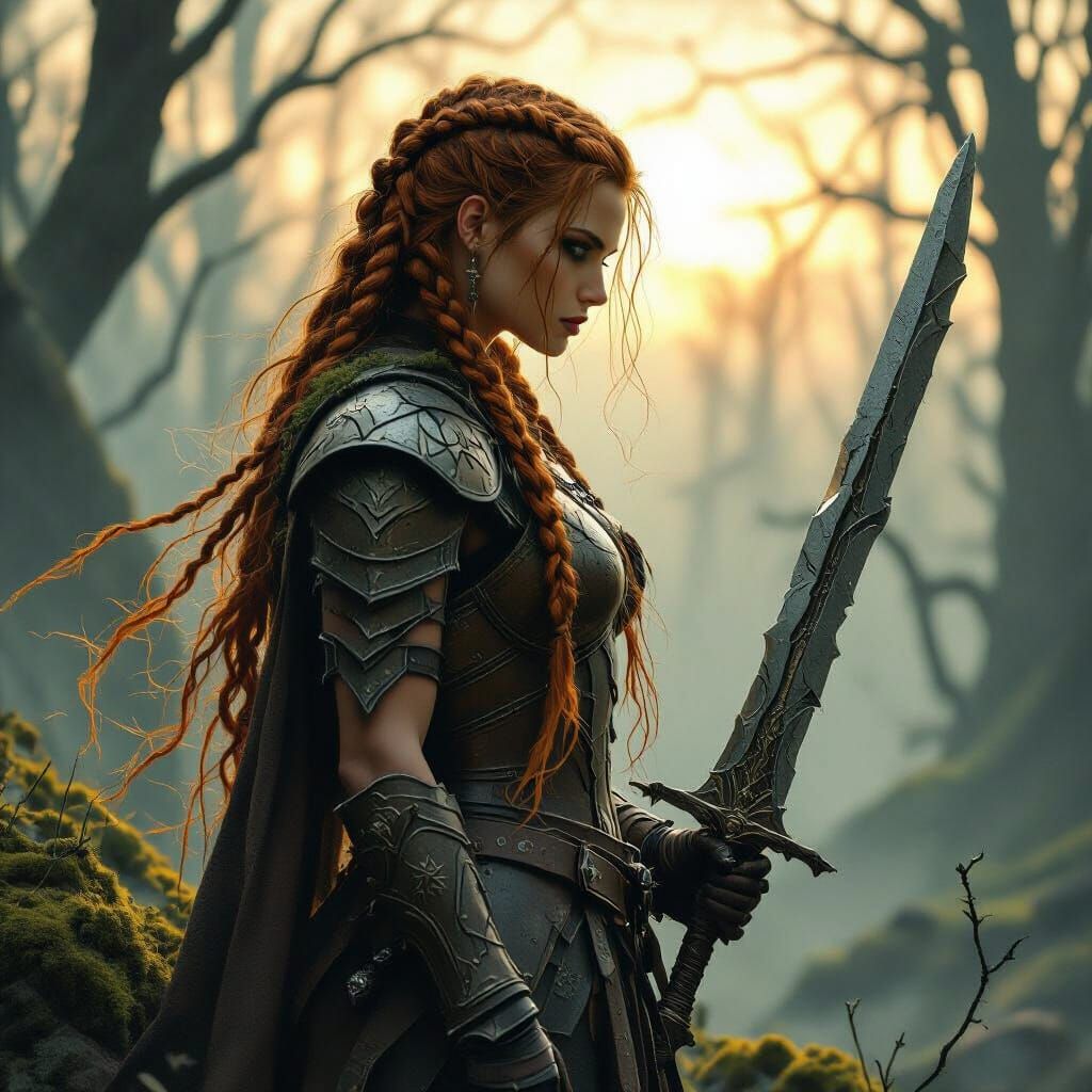 Celestial Valkyrie at the Edge of a Dying Forest