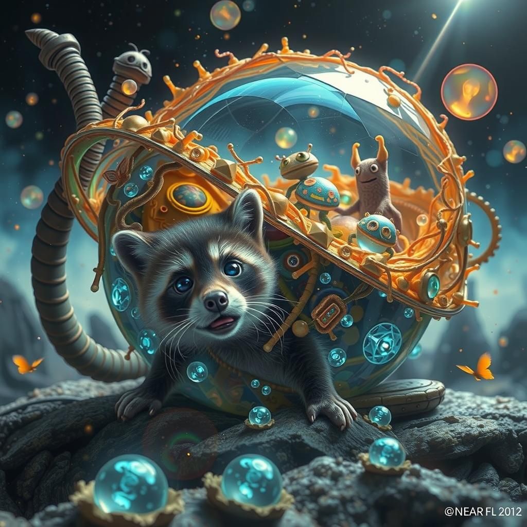 Raccoon Inside a Glowing Liminal World in a Surreal Hyperrea...