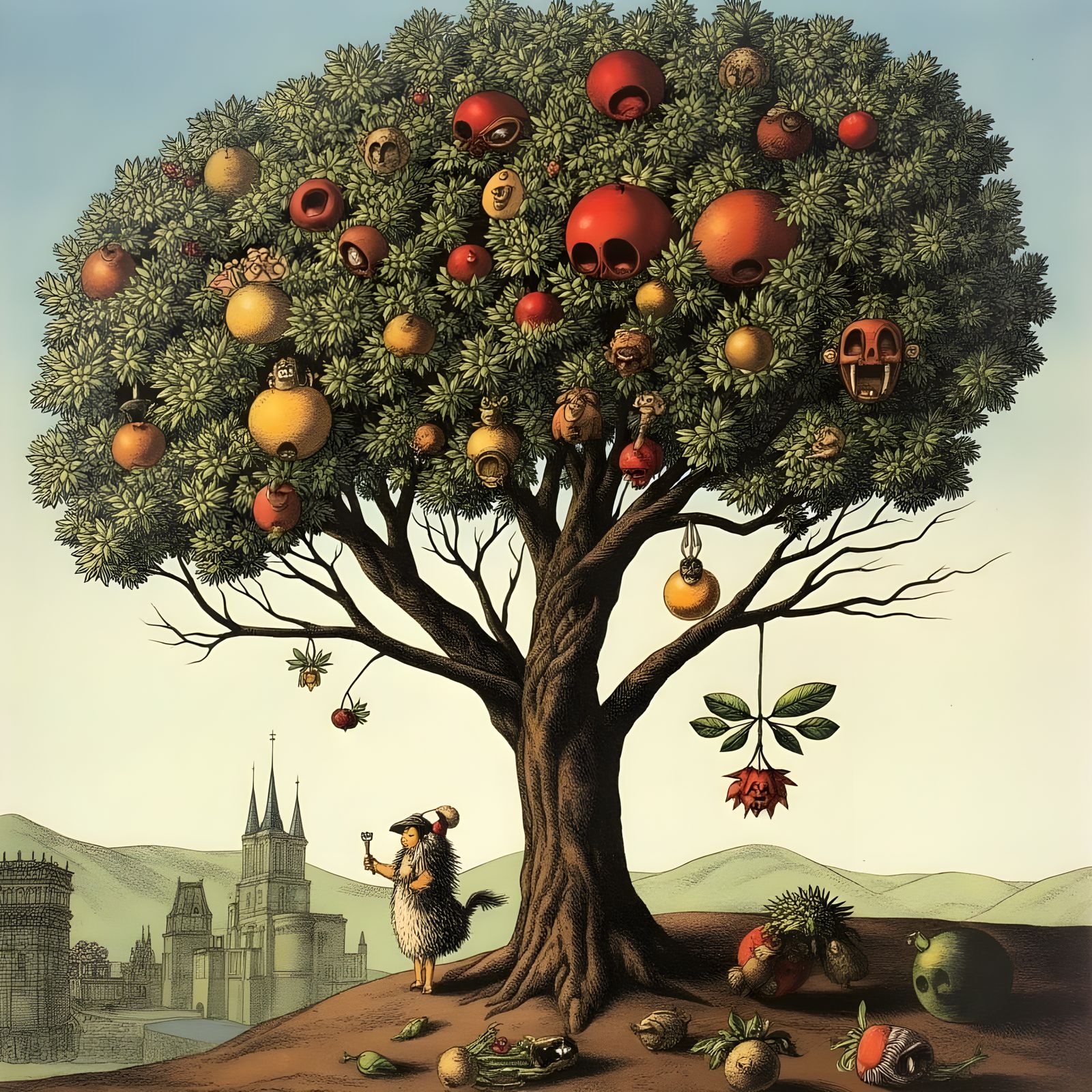 Surreal Tree Blooms with Human Fruits in Dalí's Style
