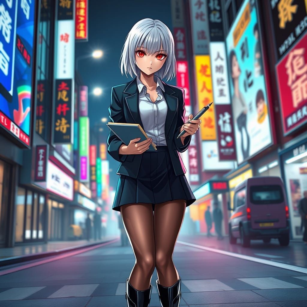 Confident Woman in Neon Urban Setting