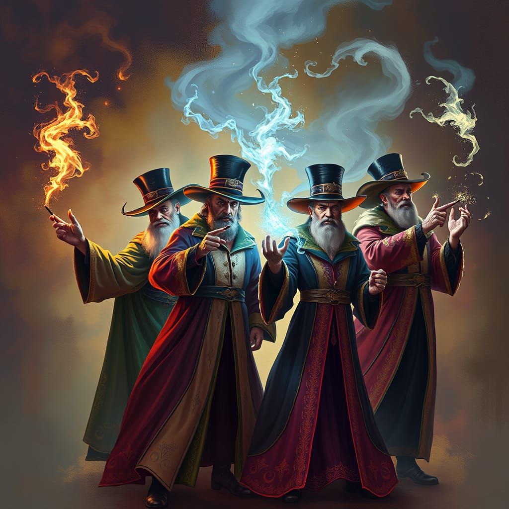 Magicians Casting Spells in Dreamlike Colors