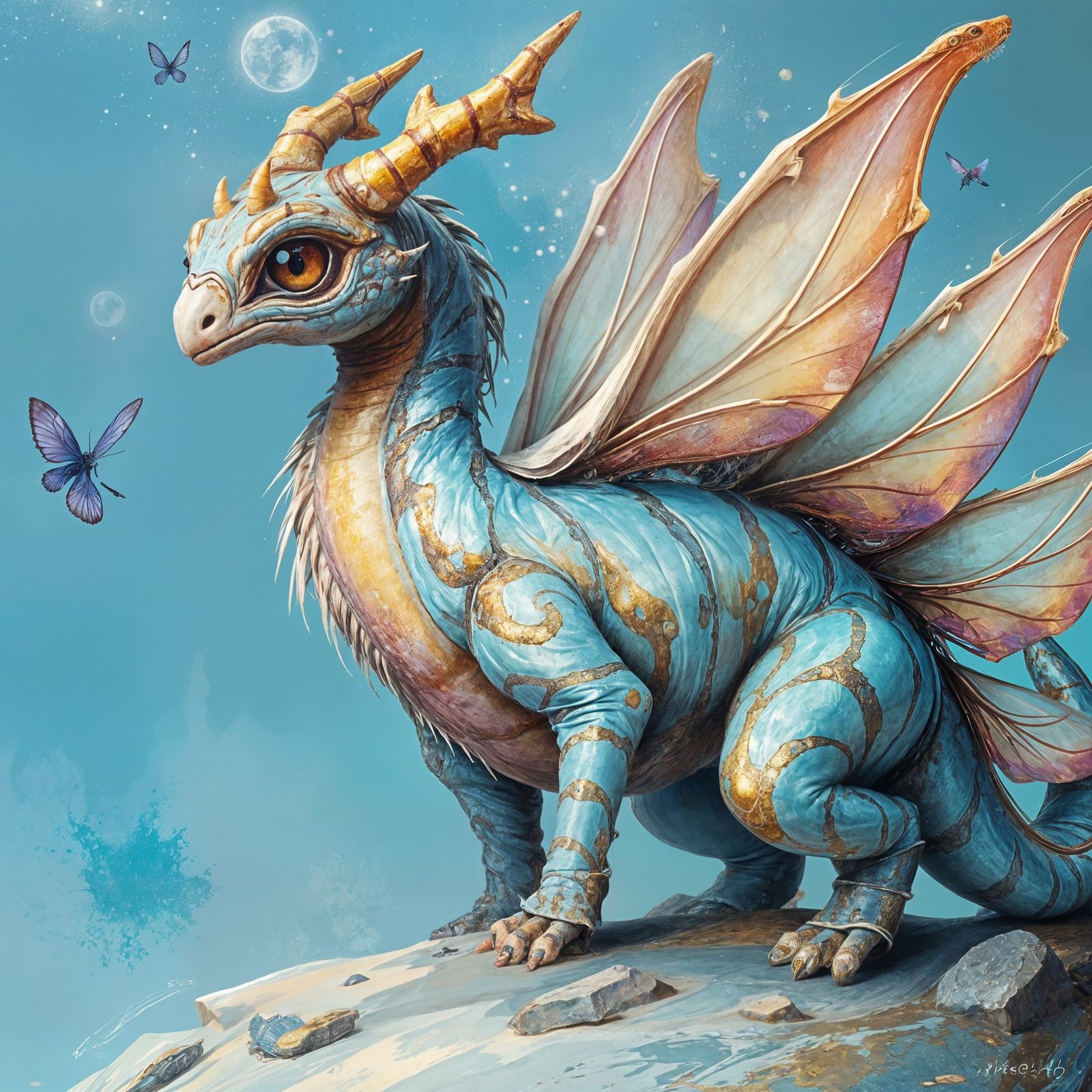 Iridescent Striped Dragon with Swirling Patterns