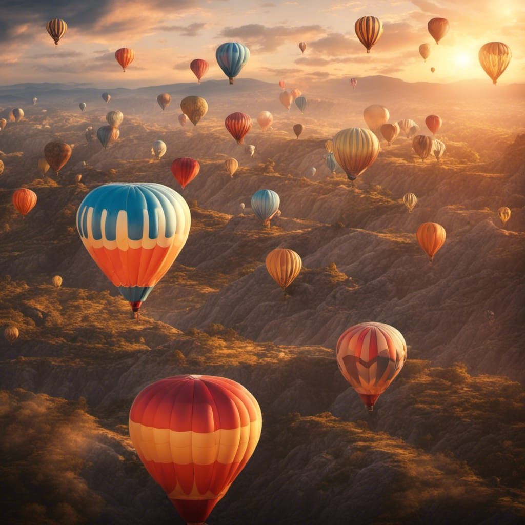 Cappadocia Landscape with Hot Air Balloons at Sunset