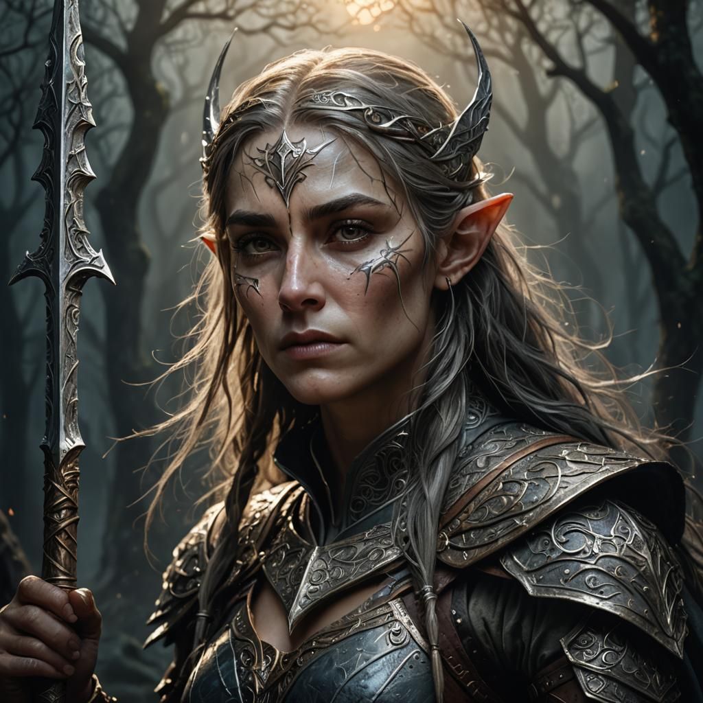 Elven Paladin Woman in Despair: Fantasy Illustration