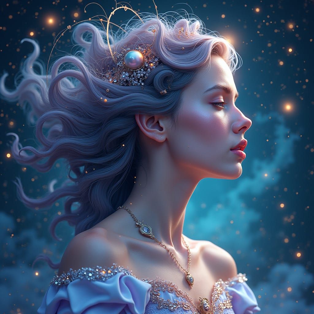 Celestial Woman in Art Nouveau Galaxy