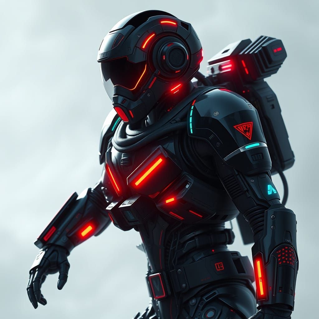 Cybernetic Warrior in Sleek Armor with Neon Accents