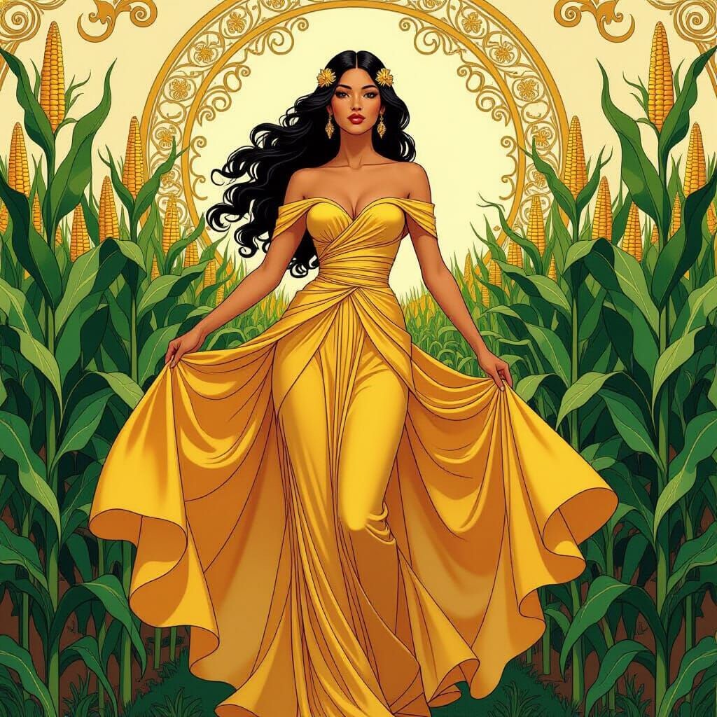Corn Goddess in Art Nouveau Style