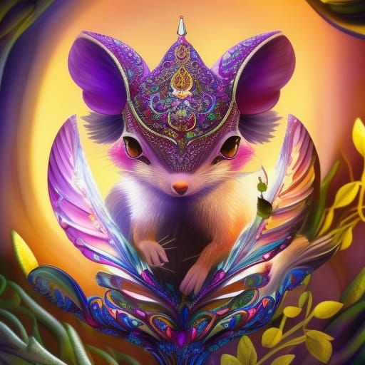 Mystical Winged Mouse in Enchanted Forest